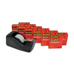 Sale 0.75 in. x 83.33 ft. 1 in. Core Tape Value Pack with Black Dispenser - Transparent (12/Pack) Tapes & Adhesives