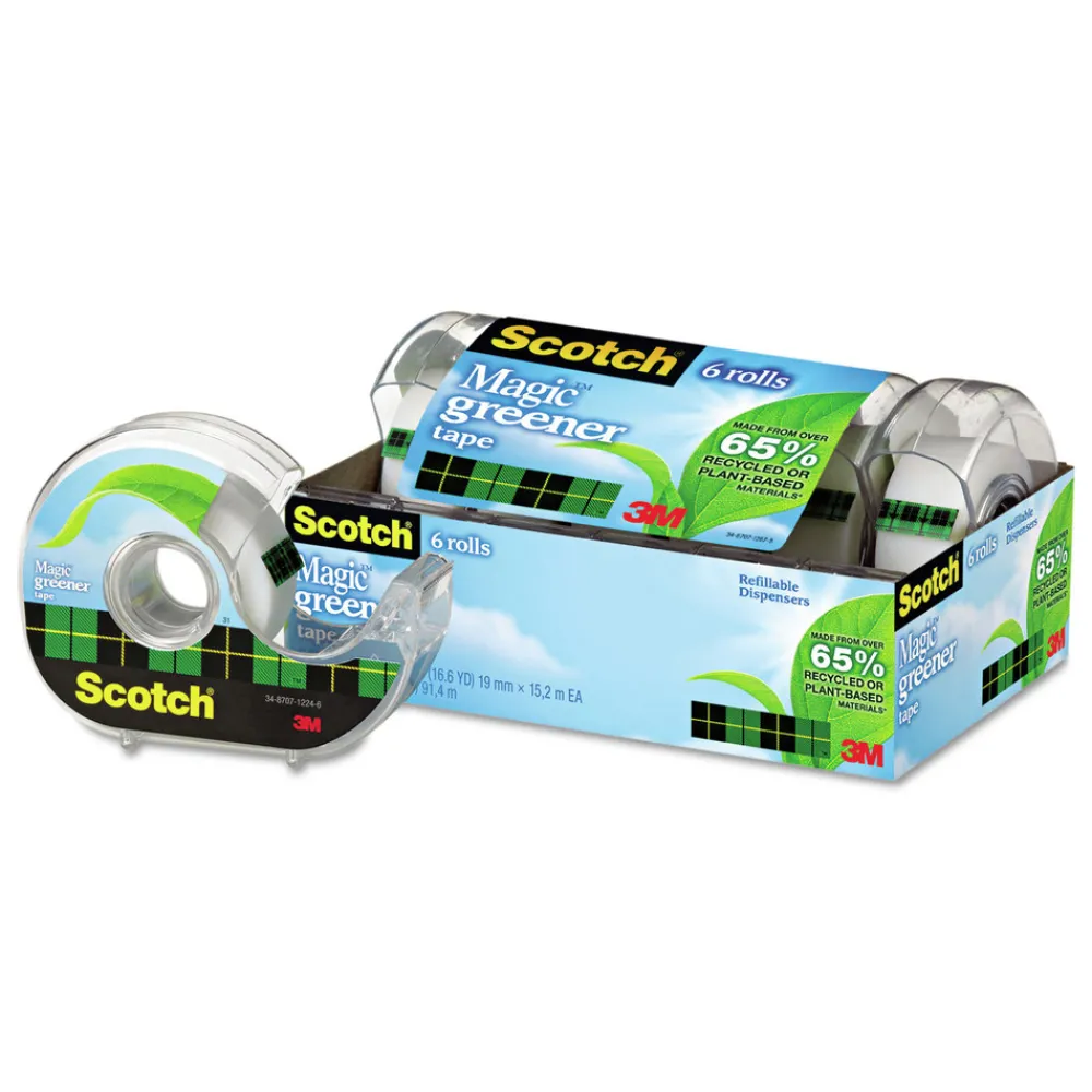 Hot 0.75 in. x 50 ft. 1 in. Core Magic Greener Tape with Dispenser - Clear (6/Pack) Tapes & Adhesives