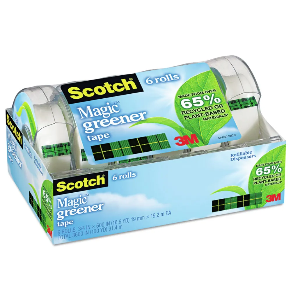 Hot 0.75 in. x 50 ft. 1 in. Core Magic Greener Tape with Dispenser - Clear (6/Pack) Tapes & Adhesives