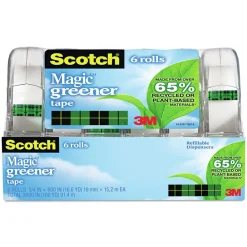 Hot 0.75 in. x 50 ft. 1 in. Core Magic Greener Tape with Dispenser - Clear (6/Pack) Tapes & Adhesives