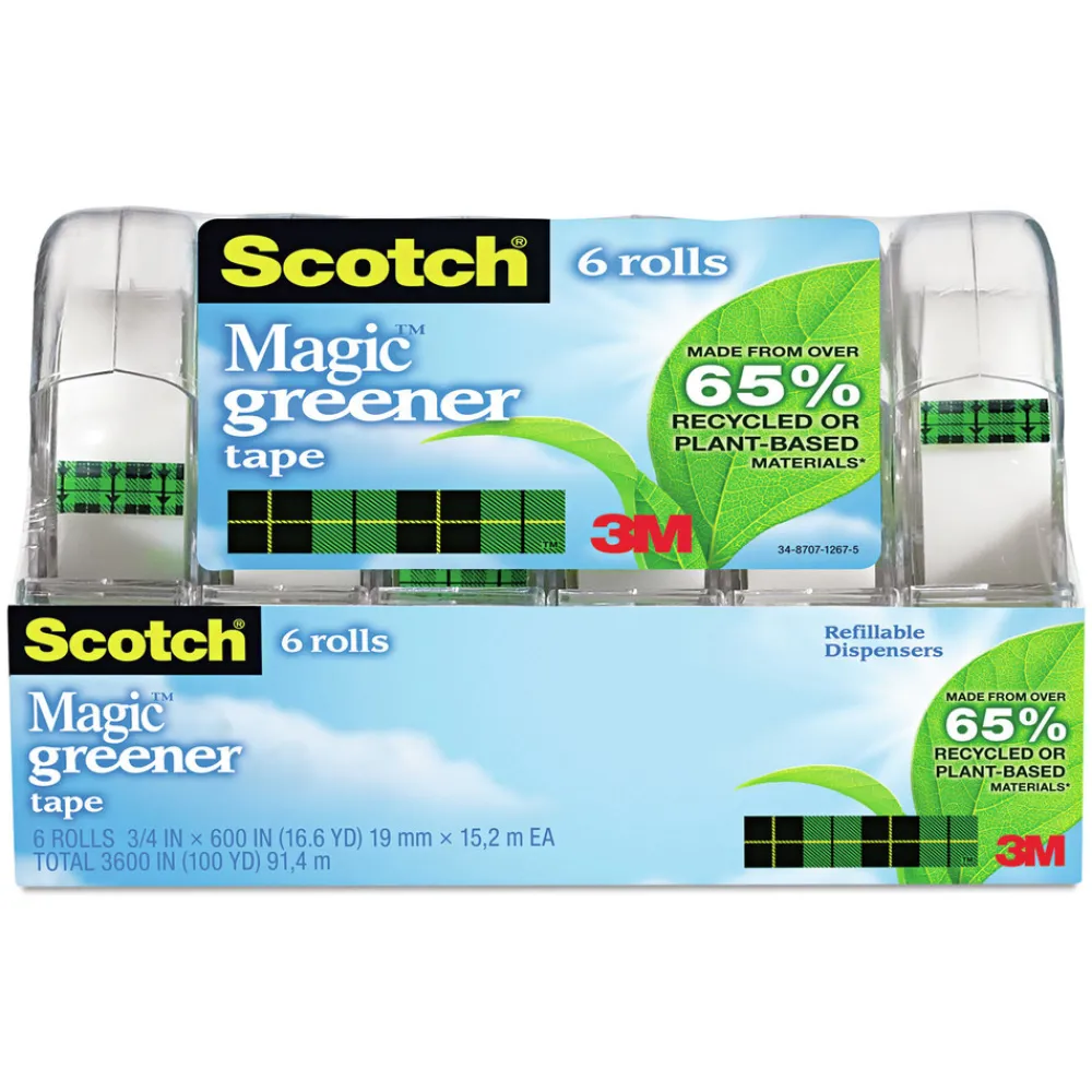 Hot 0.75 in. x 50 ft. 1 in. Core Magic Greener Tape with Dispenser - Clear (6/Pack) Tapes & Adhesives