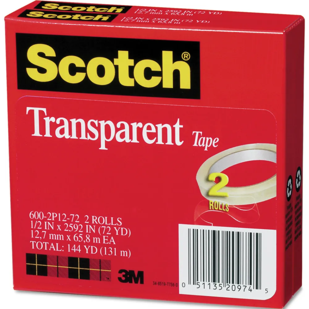 Hot 0.5 in. x 72 yds 3 in. Core Tape - Transparent (2/Pack) Tapes & Adhesives