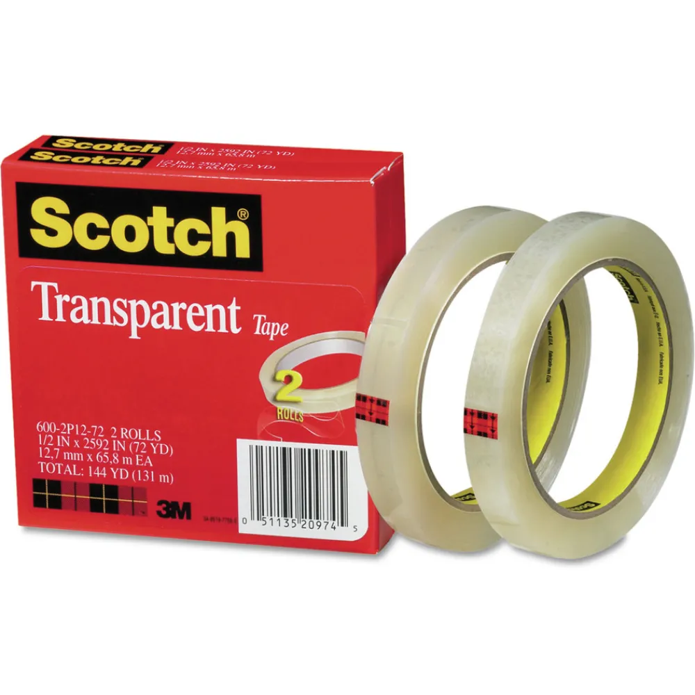 Hot 0.5 in. x 72 yds 3 in. Core Tape - Transparent (2/Pack) Tapes & Adhesives