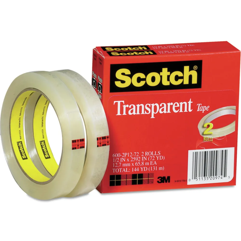 Hot 0.5 in. x 72 yds 3 in. Core Tape - Transparent (2/Pack) Tapes & Adhesives