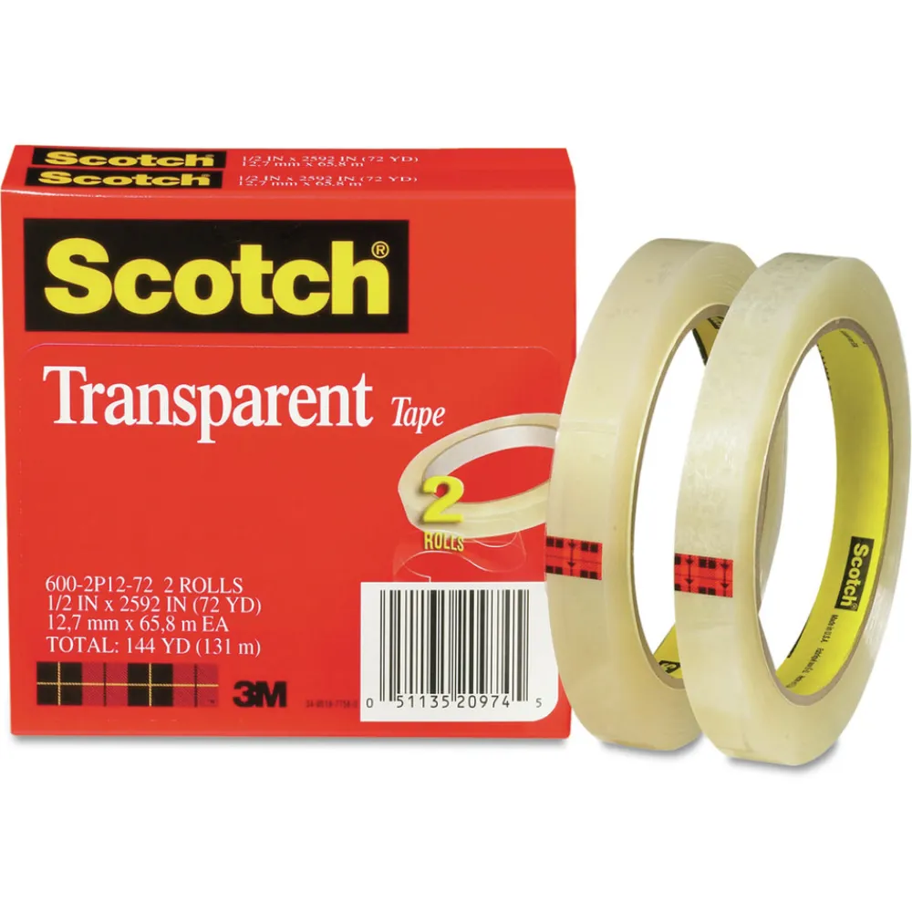Hot 0.5 in. x 72 yds 3 in. Core Tape - Transparent (2/Pack) Tapes & Adhesives