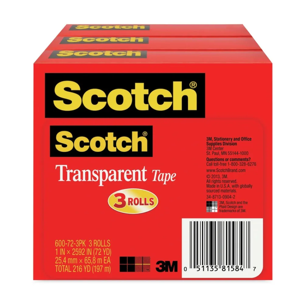 Discount 1 in. x 72 yds 3 in. Core Tape - Transparent (3/Pack) Tapes & Adhesives
