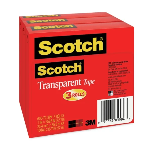 Discount 1 in. x 72 yds 3 in. Core Tape - Transparent (3/Pack) Tapes & Adhesives