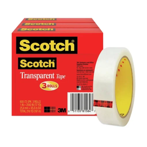 Discount 1 in. x 72 yds 3 in. Core Tape - Transparent (3/Pack) Tapes & Adhesives