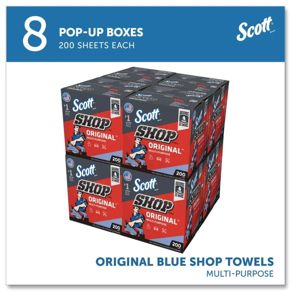 New 9 in. x 12 in. 1-Ply Shop Towels Original - Unscented/Blue (200/Box) Cleaning & Janitorial Supplies