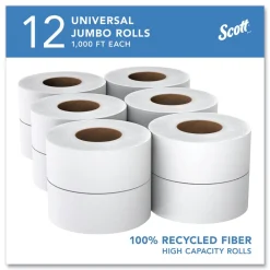 67805 2-Ply 3.55 in. x 1000 ft. Septic Safe Essential 100% Recycled Fiber JRT Bathroom Tissue for Business - White (12/Carton) Cleaning & Janitorial Supplies