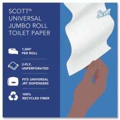 67805 2-Ply 3.55 in. x 1000 ft. Septic Safe Essential 100% Recycled Fiber JRT Bathroom Tissue for Business - White (12/Carton) Cleaning & Janitorial Supplies