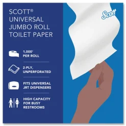Hot Essential 3.55 in. x 1000 ft. 2-Ply Septic Safe JRT Jumbo Roll Bathroom Tissue - White (12 Rolls/Carton) Cleaning & Janitorial Supplies