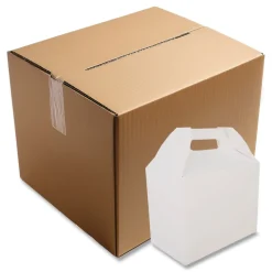 Online 10 lbs. Capacity 8.88 in. x 5 in. x 6.75 in. Paper Carryout Barn Boxes - White (150/Carton) Tabletop And Serveware