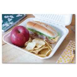 ChampWare Molded-Fiber Clamshell Containers, 9 x 9 x 3, White, 100/Sleeve, 2 Sleeves/Carton Tabletop And Serveware