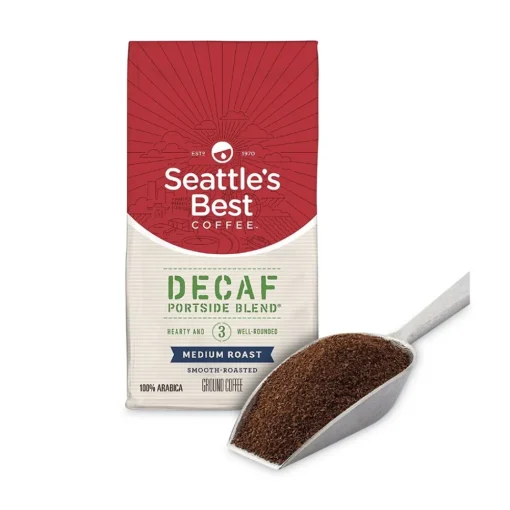 Hot 12420877 12 oz Bag Decaffeinated Medium Roast Ground Coffee - Port Side Blend (6/Carton) Food And Snacks