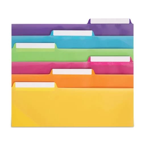 Sale 89421 1/3-Cut Tabs 11.25 in. x 9.75 in. Three-Ring Binder Poly Index Dividers with Pocket - Assorted Colors (30/Box) Binders & Binding Supplies