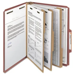 Hot 3 in. Expansion 3 Dividers 8 Fasteners Letter Size Recycled Pressboard Classification Folders - Red Exterior (10/Box) Filing & Folders