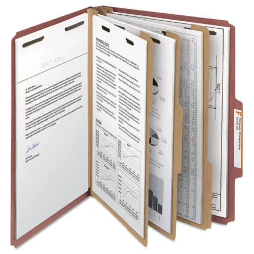 Hot 3 in. Expansion 3 Dividers 8 Fasteners Letter Size Recycled Pressboard Classification Folders - Red Exterior (10/Box) Filing & Folders