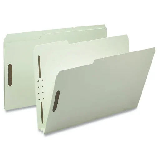 3 in. Expansion 2 Fasteners Legal Size Recycled Pressboard Fastener Folders - Gray-Green Exterior (25/Box) Filing & Folders