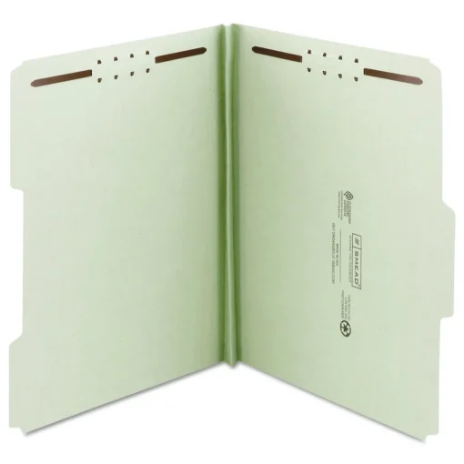 Best 1 in. Expansion 2 Fasteners Legal Size Recycled Pressboard Fastener Folders - Gray-Green Exterior (25/Box) Filing & Folders