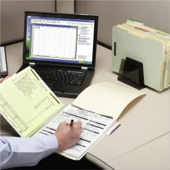 Best 1 in. Expansion 2 Fasteners Legal Size Recycled Pressboard Fastener Folders - Gray-Green Exterior (25/Box) Filing & Folders