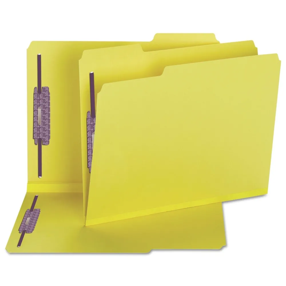 2 in. Expansion Colored Pressboard Folders with 2 SafeSHIELD Coated Fasteners - Letter Size/Yellow (25/Box) Filing & Folders