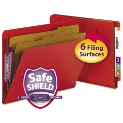 2 in. Expansion End Tab Pressboard Classification Folders with 6 SafeSHIELD Fasteners - Letter Size/Bright Red (10/Box) Filing & Folders