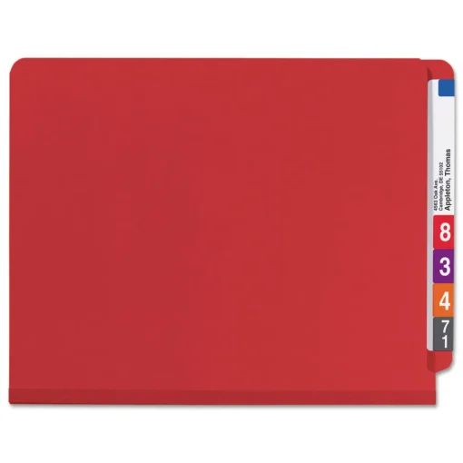 2 in. Expansion End Tab Pressboard Classification Folders with 6 SafeSHIELD Fasteners - Letter Size/Bright Red (10/Box) Filing & Folders
