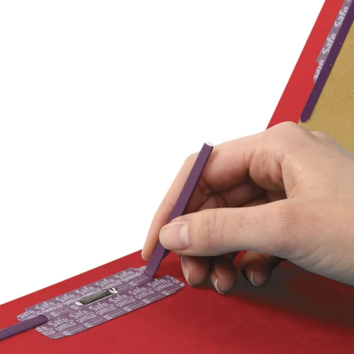 2 in. Expansion End Tab Pressboard Classification Folders with 6 SafeSHIELD Fasteners - Letter Size/Bright Red (10/Box) Filing & Folders