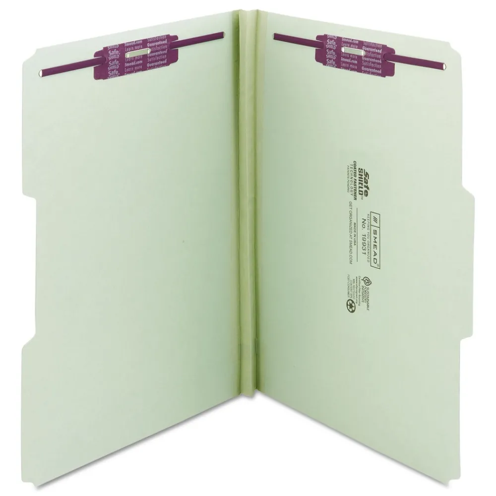 Online 1 in. Expansion Recycled Pressboard 1/3-Cut Tab Fastener Folders with Two SafeSHIELD Fasteners - Legal Size/Gray-Green (25/Box) Filing & Folders