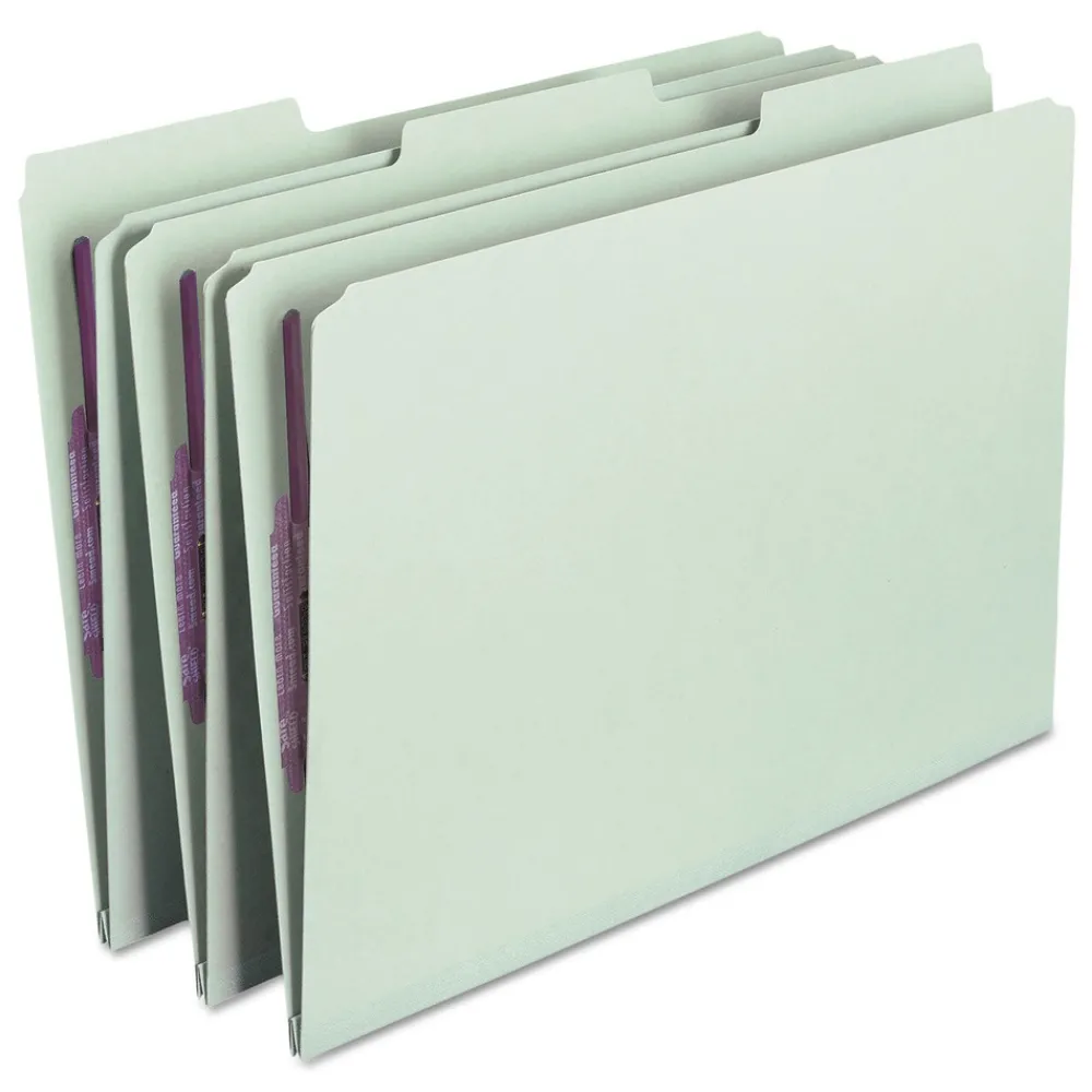 Online 1 in. Expansion Recycled Pressboard 1/3-Cut Tab Fastener Folders with Two SafeSHIELD Fasteners - Legal Size/Gray-Green (25/Box) Filing & Folders