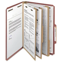 Hot 3 in. Expansion Recycled 3-Divider Pressboard Classification Folders, 8 Fasteners - Legal Size/Red Exterior (10/Box) Filing & Folders