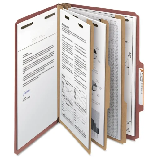 Hot 3 in. Expansion Recycled 3-Divider Pressboard Classification Folders, 8 Fasteners - Legal Size/Red Exterior (10/Box) Filing & Folders