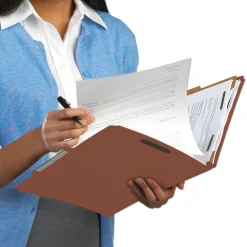 Hot 3 in. Expansion Recycled 3-Divider Pressboard Classification Folders, 8 Fasteners - Legal Size/Red Exterior (10/Box) Filing & Folders