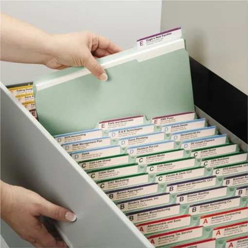 New 1 in. Expansion Recycled Pressboard Folders with 2 SafeSHIELD Fasteners - Letter Size/Gray-Green (25/Box) Filing & Folders