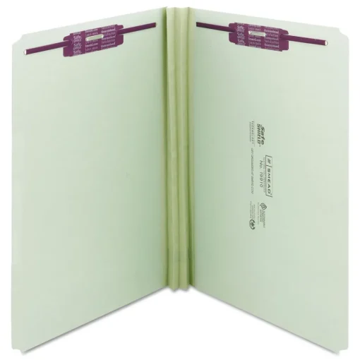 Best 2 in. Expansion Recycled Pressboard Fastener Folders with Two SafeSHIELD Fasteners - Legal Size/Gray-Green (25/Box) Filing & Folders