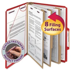 Outlet 8 SafeSHIELD Fasteners 3 Dividers Letter Size Eight-Section Pressboard Top Tab Classification Folders - Bright Red (10/Box) Filing & Folders