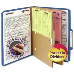 Clearance 6 SafeSHIELD Fasteners 2 Dividers Letter Size 6-Section Pressboard Top Tab Pocket Classification Folders - Dark Blue (10/Box) Filing & Folders