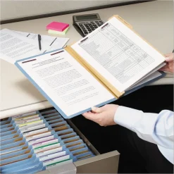Discount 8 SafeSHIELD Fasteners 3 in. Expansion 3 Dividers Letter Size Pressboard Top Tab Classification Folders - Blue (10/Box) Filing & Folders