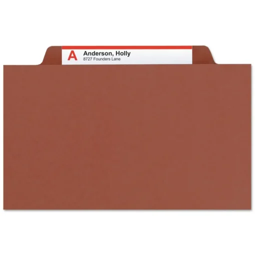 Eight SafeSHIELD Fasteners 2/5-Cut Tabs 3 Dividers Legal Size Pressboard Classification Folders - Red (10/Box) Filing & Folders