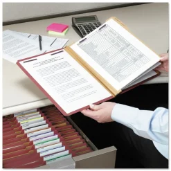 Eight SafeSHIELD Fasteners 2/5-Cut Tabs 3 Dividers Legal Size Pressboard Classification Folders - Red (10/Box) Filing & Folders