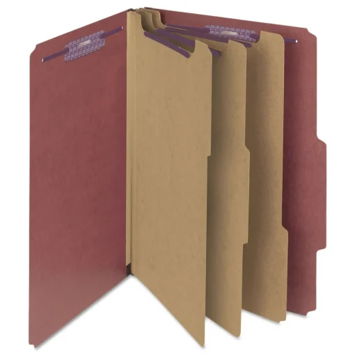 Eight SafeSHIELD Fasteners 2/5-Cut Tabs 3 Dividers Legal Size Pressboard Classification Folders - Red (10/Box) Filing & Folders