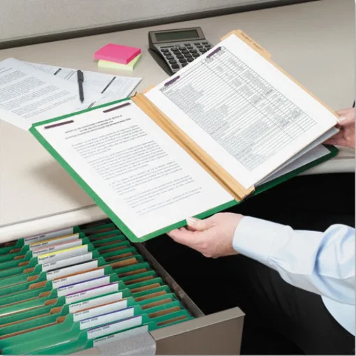 6-Section Pressboard Top Tab Classification Folders with 6 SafeSHIELD Fasteners - Letter Size/Green (10/Box) Filing & Folders