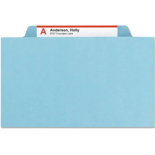 Clearance 6-Section Pressboard Top Tab Classification Folders with 6 SafeSHIELD Fasteners - Letter Size/Blue (10/Box) Filing & Folders