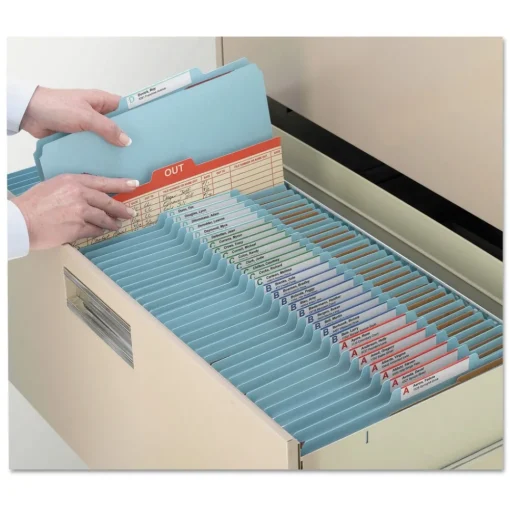 Clearance 6-Section Pressboard Top Tab Classification Folders with 6 SafeSHIELD Fasteners - Letter Size/Blue (10/Box) Filing & Folders