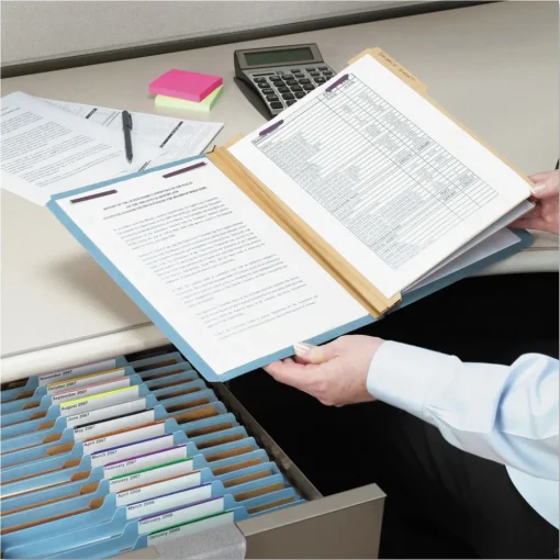 Clearance 6-Section Pressboard Top Tab Classification Folders with 6 SafeSHIELD Fasteners - Letter Size/Blue (10/Box) Filing & Folders