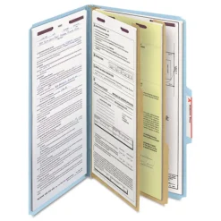 Outlet Six SafeSHIELD Fasteners 2 Dividers Legal Size Six-Section Pressboard Top Tab Classification Folders - Blue (10/Box) Filing & Folders
