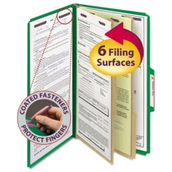 Outlet Six SafeSHIELD Fasteners 2 Dividers Legal Size Six-Section Pressboard Top Tab Classification Folders - Green (10/Box) Filing & Folders