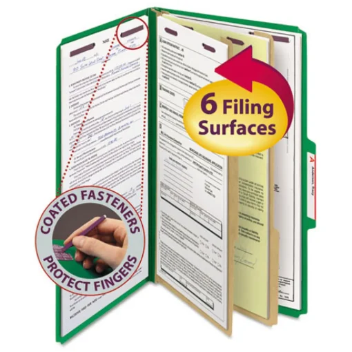 Outlet Six SafeSHIELD Fasteners 2 Dividers Legal Size Six-Section Pressboard Top Tab Classification Folders - Green (10/Box) Filing & Folders