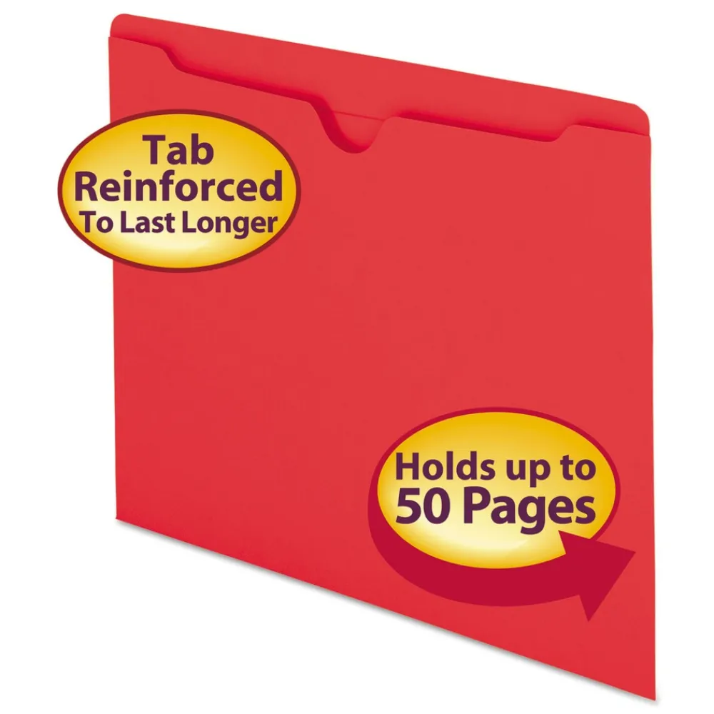 Outlet Straight Tab Colored File Jackets with Reinforced Double-Ply Tab - Letter, Red (100/Box) Filing & Folders